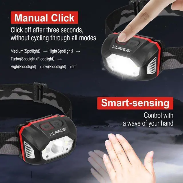 Alt view image 3 of 7 - HM1 IPX6 Waterproof Rechargeable Headlamp with Motion Sensor 70 Hours Long Battery Life Full Charge in 2.5 Hours 440 Lumens Consistent Output Shock and Drop Resistant