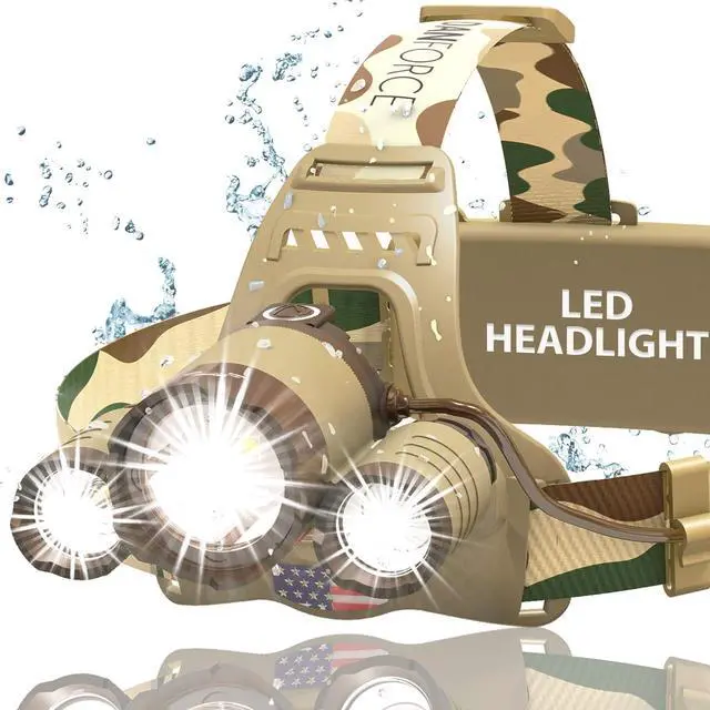 Main image of Camouflaged Headlamp Ultra Bright USB Rechargeable Head lamp. Tactical Head Flashlight Designed Especially for Hunting & Fishing. LED Headlamps CREE 1080 Lumens Headlight with Red Light