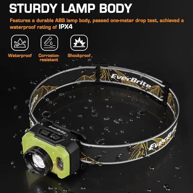 Alt view image 7 of 7 - Rechargeable Headlamp 600 Lumen Head Lamp for Adults 4 Modes with Motion Sensor & Memory Function Zoomable Headlamp with Spotlight & Floodlight 75° Adjustable for Camping Running-Green