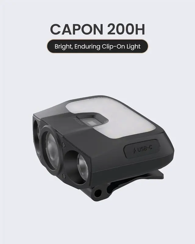 Alt view image 2 of 7 - Capon 200H (Black) - LED Rechargeable Clip-On Cap Headlamp Lightweight Hat Light for Camping Running Hiking Emergency & Industrial Use Waterproof USB-C 55 Hours of Battery Life.