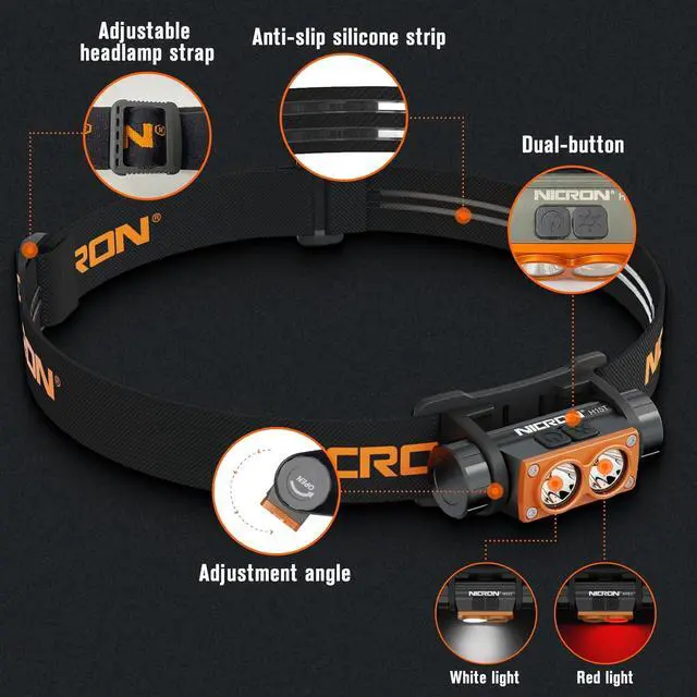 Alt view image 3 of 7 - H15T Headlamp Rechargeable 500 Lumens LED Headlamp with Red Light IP67 Waterproof 8 Modes Head Leamps for Camping Running Fishing Adults