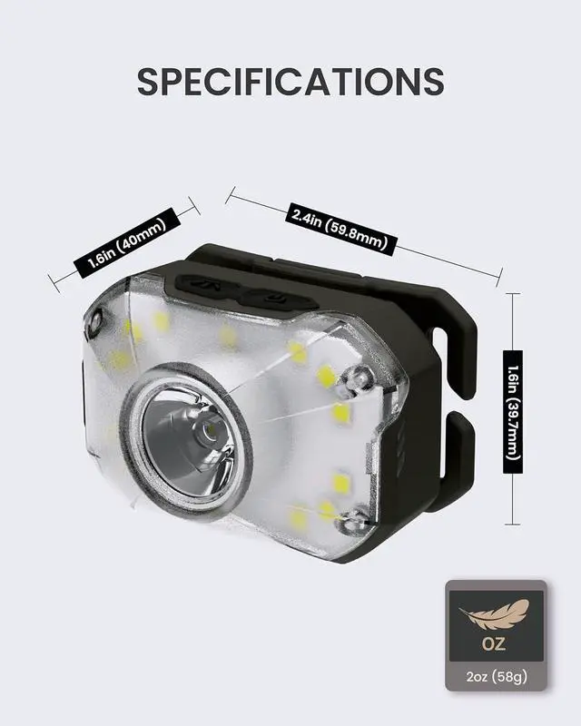 Alt view image 7 of 7 - Heady2 (Tan) - Rechargeable LED Headlamp Flashlight Lightweight for Camping Running Hiking Emergency & Industrial Use. USB-C Charging Up to 40 Hours Battery Life Waterproof.