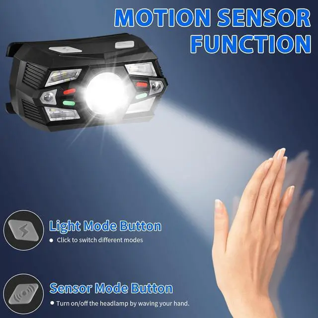 Alt view image 3 of 6 - 3Pack Headlamp Rechargeable Super Bright Head Lamps LED Rechargeable LED Headlight with Motion Sensor Head Lights for Forehead with Red Light Headlamps for Adults Kids Camping Essentials Running