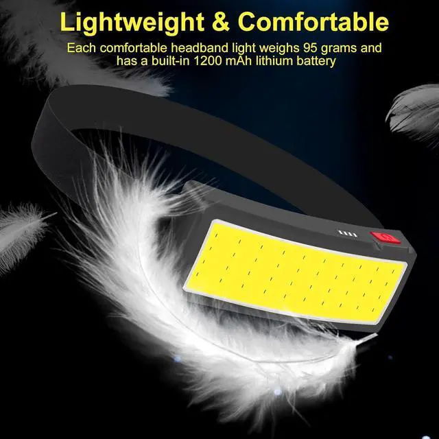 Alt view image 2 of 6 - Rechargeable Headlamp Flashlight 5000 Lumen Wide Beam Led Headlamp 3 Lighting Modes Lightweight Waterproof Light Bar Headlamp Suitable for Outdoor Running Fishing Camping (2 Packs)