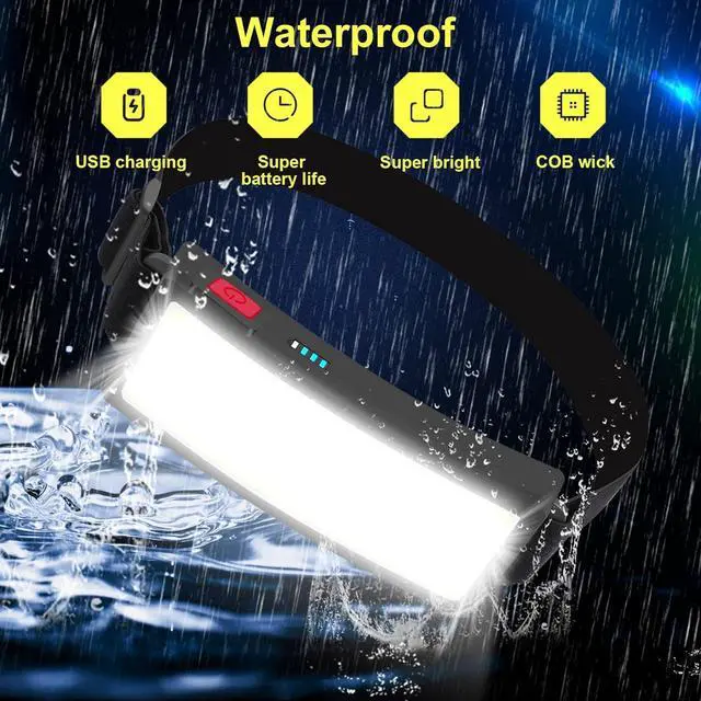 Alt view image 3 of 6 - Rechargeable Headlamp Flashlight 5000 Lumen Wide Beam Led Headlamp 3 Lighting Modes Lightweight Waterproof Light Bar Headlamp Suitable for Outdoor Running Fishing Camping (2 Packs)