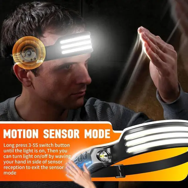 Alt view image 5 of 7 - 6 Pack Headlamp Rechargeable LED Headlight Flashlight Super Bright with 230° Wide Beam Motion Sensor 5 Modes Waterproof Head Lamp for Outdoor Hiking Running Camping