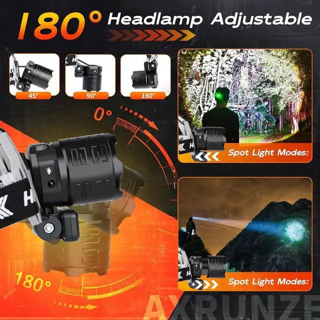 Alt view image 3 of 7 - LED Headlamp Rechargeable 1000 Lumens Super Bright with 10 Modes & Motion Sensor, 2 Pack Head Lamp with Zoomable, IPX7 Waterproof, 135°Adjustable for Outdoor Hiking Camping