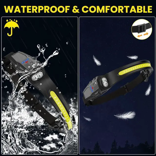 Alt view image 5 of 6 - Headlamp Rechargeable 3Pack 230° Wide Beam LED Headlamp 7Mode Headlamps for Adults Head Lamp with Motion Sensor Red Light Head Lamps LED Rechargeable Head Lights for Forehead Running Camping