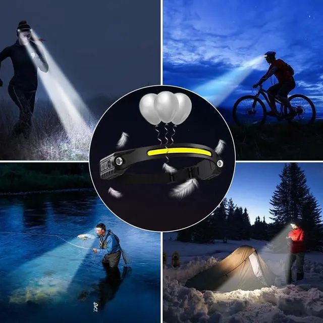 Alt view image 6 of 6 - Rechargeable Headlamp with 2 Spotlights 3Pack LED Headlamp 230° Wide Beam Head Lamp Motion Sensor Headlight 5Mode Head Lights for Forehead Waterproof Headlamps for Adults Hard Hat Running Camping
