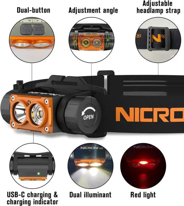 Alt view image 2 of 7 - Headlamp Rechargeable High Bright 1500 lumens 180° Rotating Aluminum LED Head Lamp with 3 Light Sources 10 Modes Waterproof Head Flashlight H25 for Camping Hunting Running Fishing Biking