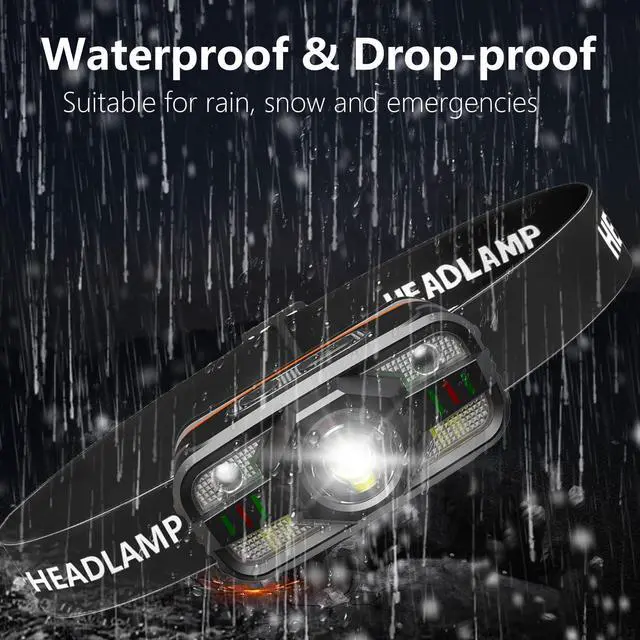 Alt view image 4 of 6 - Headlamp Rechargeable 2000 Lumen Ultra-Light LED Headlight with White & Red Light Motion Sensor 11 Modes Waterproof Adjustable Headband for Outdoor Camping Hiking Fishing (2-Pack)