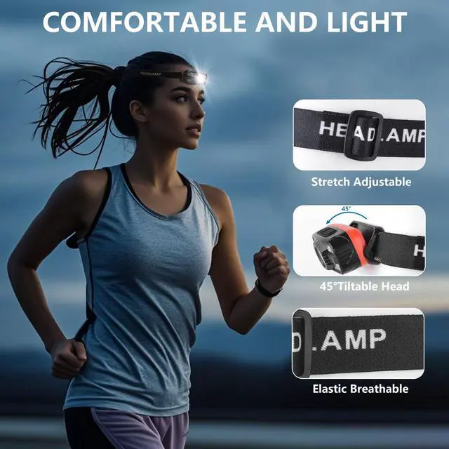 Alt view image 6 of 6 - Headlamp Rechargeable 2000 Lumen Ultra-Light LED Headlight with White & Red Light Motion Sensor 11 Modes Waterproof Adjustable Headband for Outdoor Camping Hiking Fishing (2-Pack)
