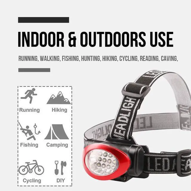 Alt view image 4 of 6 - Headlamp 10 Pack 12 LED 3 Mode Portable Head Lamp Flashlight Outdoor Lightweight Durable Headlight for Running Camping Reading Fishing Hunting Walking Jogging Black + Red Color