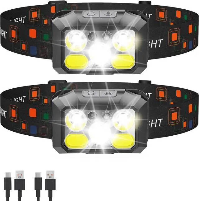 Main image of Headlamp Rechargeable LED (2-Pack) 1200 Lumens with Red & White Light 8 Modes Motion Sensor USB-C Charging IPX4 Waterproof for Running Hiking Fishing and Camping