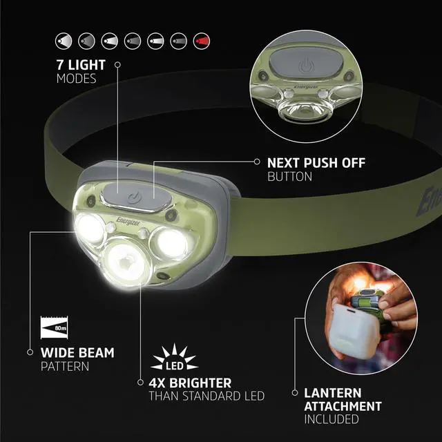 Alt view image 2 of 7 - Energizer Vision HD+ LED Headlamp and Lantern Case, Water Resistant Bright Headlamp with Hanging Lantern Case, Outdoors and Camping Light, Batteries Included