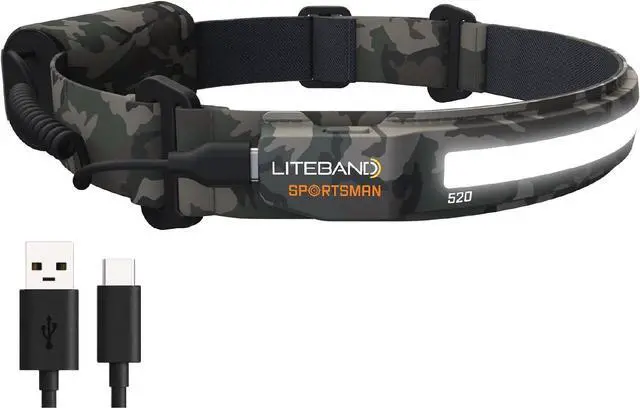 Main image of LED Headlamp Liteband Lightweight ACTIV 520 Lumen Bright Head Lamp Powerful Rechargeable Battery Powered Tactical Headlamps Camping Running Hard Hat Light Best Rated Forehead Flashlight Camo