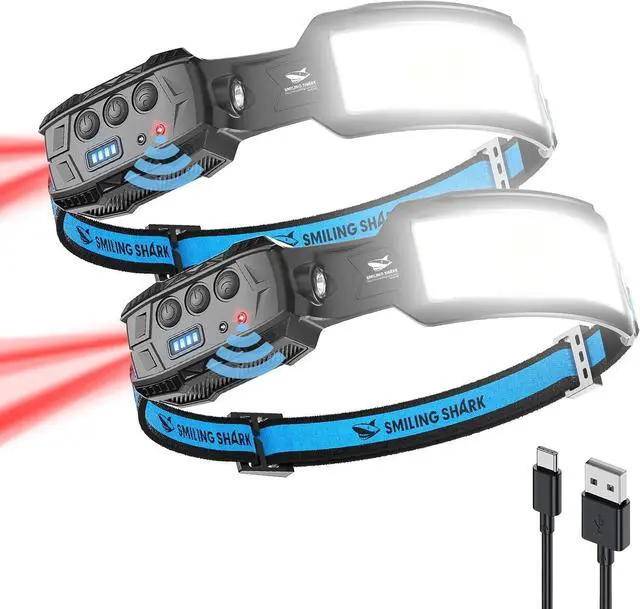 Main image of Headlamp 2 Pack Head Lamps Led Rechargeable 6 Modes 7*White Lights 270° Lighting Width Motion Sensor Red Tail Light for Camping Fishing Repairation LED-Headlamp-Rechargeable-Light