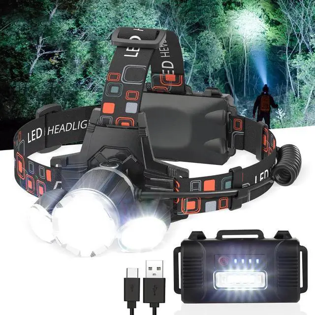 Main image of Rechargeable Headlamp 10000 High Lumen Head Lamp Super Bright LED Head Light Camping Accessories with Red Light 4 Modes USB Recharge Flashlight Waterproof Headlight Camping Gear for Adults