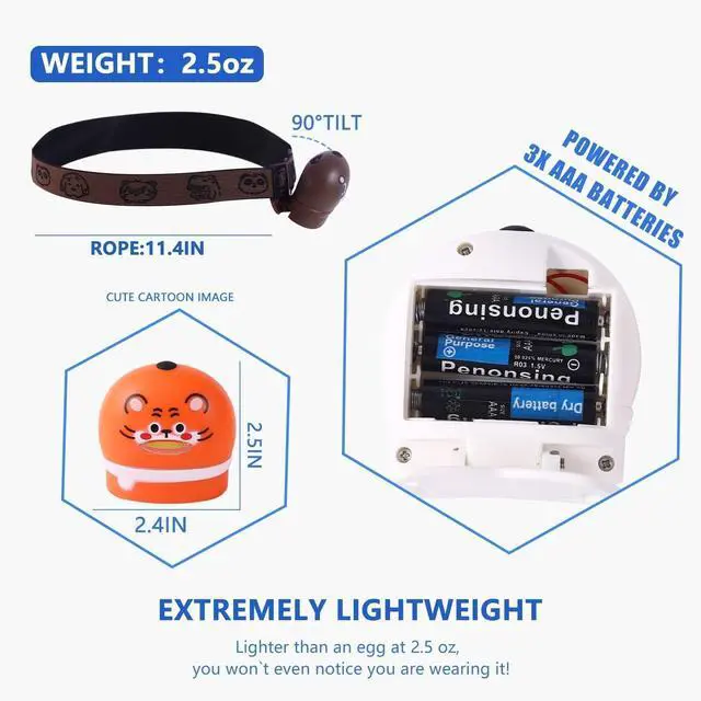 Alt view image 2 of 7 - 4 Pack Kids Headlamp Stocking Stuffers for Kids Christmas Gift for Girls Boys Animals Head Lamp for Camping Running Batteries Included