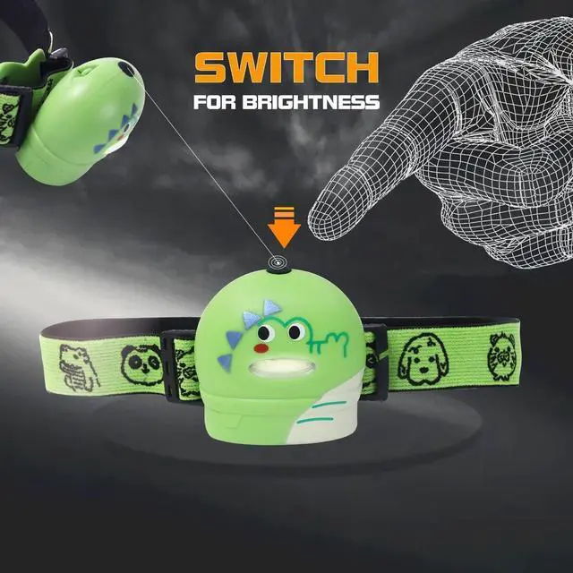 Alt view image 4 of 7 - 4 Pack Kids Headlamp Stocking Stuffers for Kids Christmas Gift for Girls Boys Animals Head Lamp for Camping Running Batteries Included