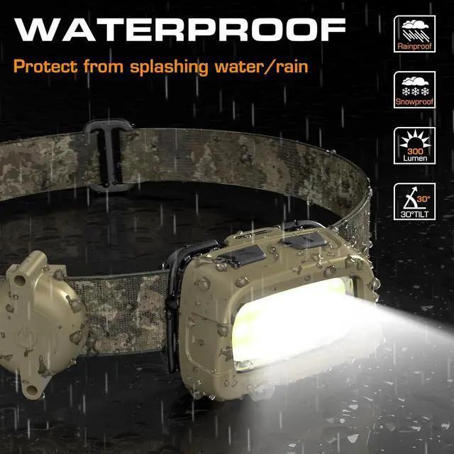 Alt view image 4 of 7 - Headlamp 300 Lumens Head Lamp for Adults 7 Modes with White/Red/Green Light 30°Adjustable LED Headlight for Camping Running Hunting 3 AAA Batteries Included