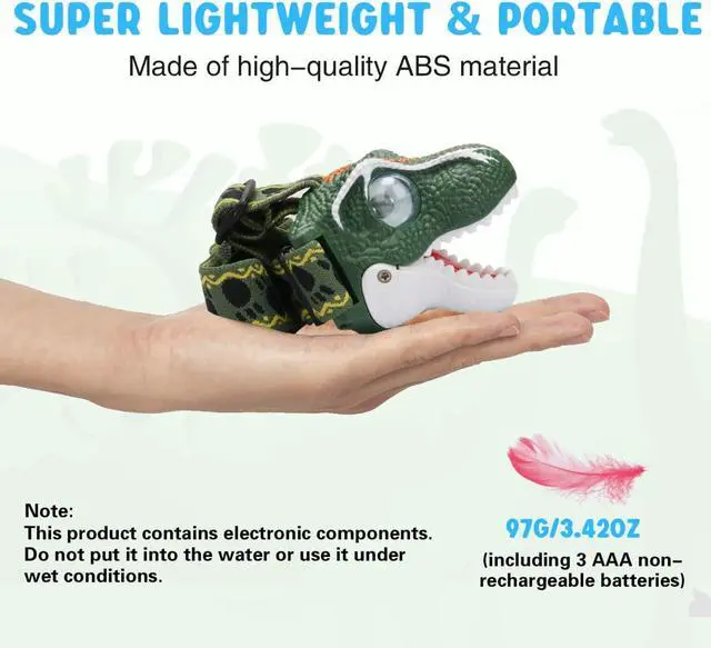 Alt view image 7 of 7 - LED Headlamp for Kids Flashlight Camping Gear Roar & Silent Mode Outdoor Toy Head Lamp for Boy Girl Toddler 3.4oz Lightweight Headlight Birthday Gift Easter Basket Stuffer Battery Included