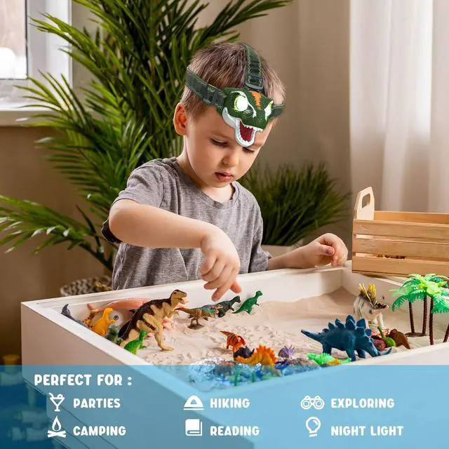 Alt view image 6 of 7 - LED Headlamp for Kids Flashlight Camping Gear Roar & Silent Mode Outdoor Toy Head Lamp for Boy Girl Toddler 3.4oz Lightweight Headlight Birthday Gift Easter Basket Stuffer Battery Included