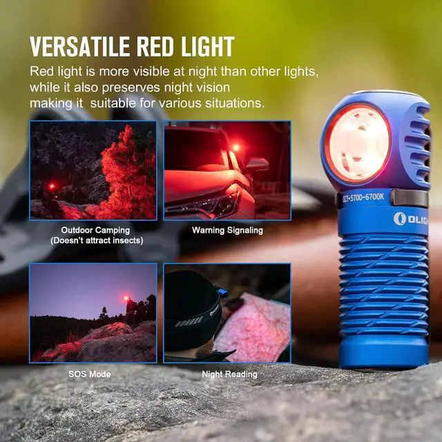 Alt view image 4 of 7 - Perun 2 Mini LED Headlamp 1100 Lumens Rechargeable Right Angle Flashlight with Headband EDC Handheld Flashlight for Camping Running Outdoor Power Outage (Blue Cool White: 5700~6700K)