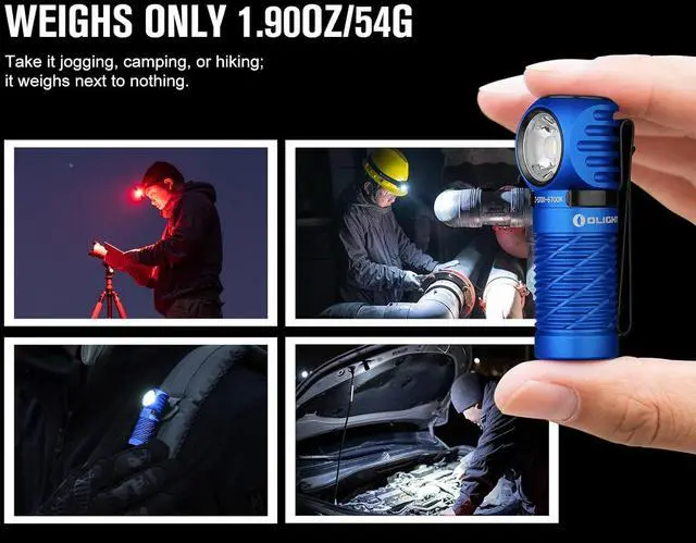 Alt view image 7 of 7 - Perun 2 Mini LED Headlamp 1100 Lumens Rechargeable Right Angle Flashlight with Headband EDC Handheld Flashlight for Camping Running Outdoor Power Outage (Blue Cool White: 5700~6700K)