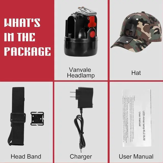 Alt view image 3 of 7 - High Lumens LED Mining Headlamp with Hat - Waterproof Durable Long-Lasting Rechargeable Headlight Adjustable Strap Perfect for Miners Camping Hiking (KL3.0 Black-Red Button with Hat)