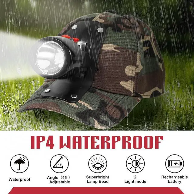 Alt view image 4 of 7 - High Lumens LED Mining Headlamp with Hat - Waterproof Durable Long-Lasting Rechargeable Headlight Adjustable Strap Perfect for Miners Camping Hiking (KL3.0 Black-Red Button with Hat)