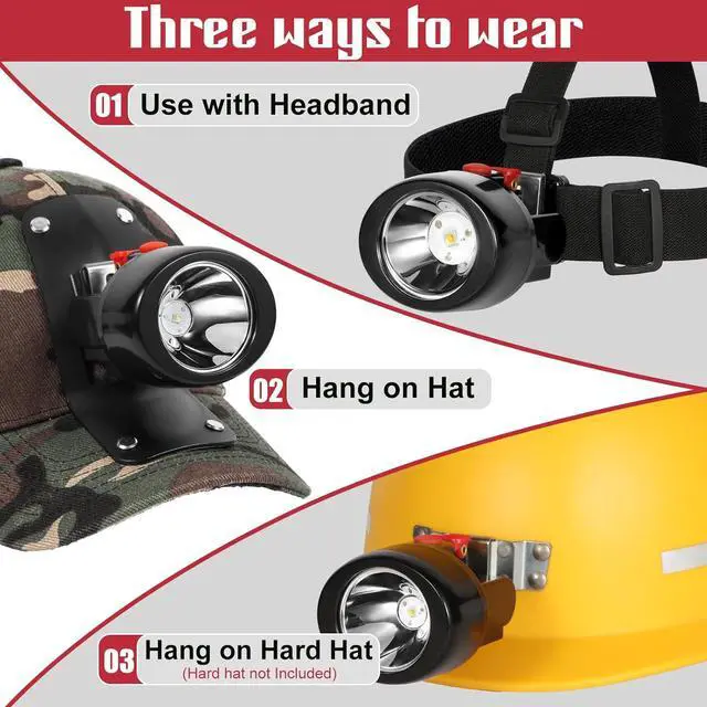 Alt view image 5 of 7 - High Lumens LED Mining Headlamp with Hat - Waterproof Durable Long-Lasting Rechargeable Headlight Adjustable Strap Perfect for Miners Camping Hiking (KL3.0 Black-Red Button with Hat)