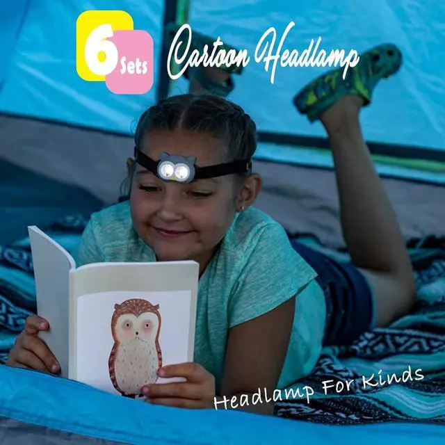 Alt view image 4 of 6 - Headlamp for Kids Battery Powered LED Headlamps Owl Frog Giraff Dog Fox Raccoon Theme Gift for Childrens Day Birthday Toddlers - 6 PCS