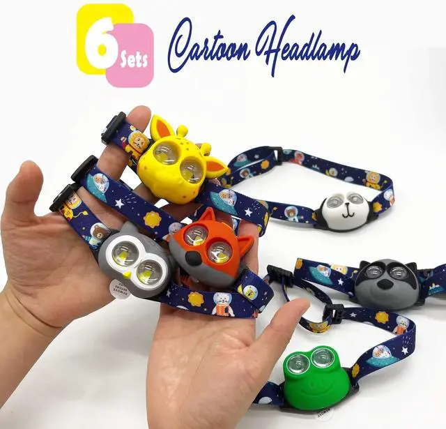 Alt view image 2 of 6 - Headlamp for Kids Battery Powered LED Headlamps Owl Frog Giraff Dog Fox Raccoon Theme Gift for Childrens Day Birthday Toddlers - 6 PCS