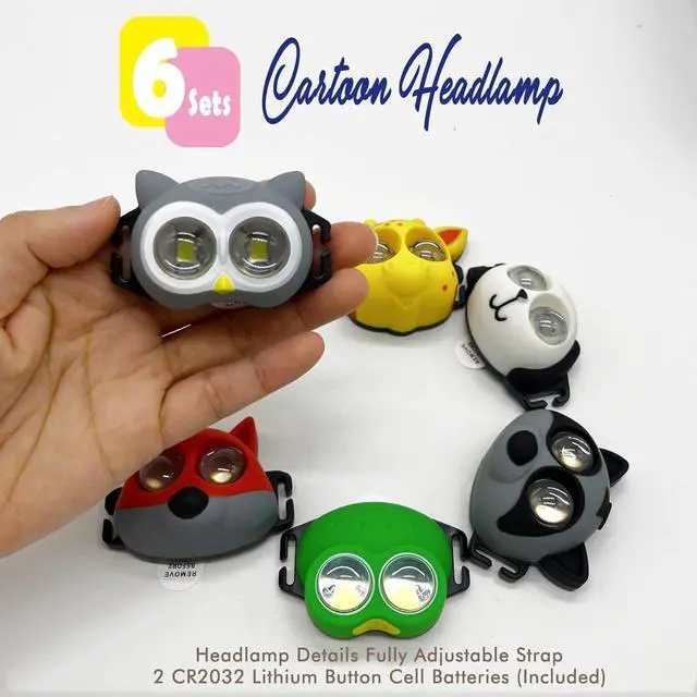 Alt view image 3 of 6 - Headlamp for Kids Battery Powered LED Headlamps Owl Frog Giraff Dog Fox Raccoon Theme Gift for Childrens Day Birthday Toddlers - 6 PCS