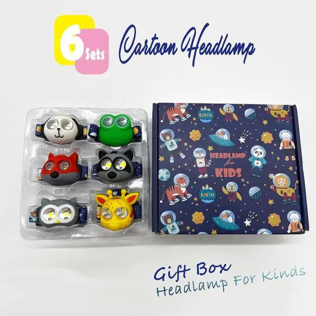 Alt view image 6 of 6 - Headlamp for Kids Battery Powered LED Headlamps Owl Frog Giraff Dog Fox Raccoon Theme Gift for Childrens Day Birthday Toddlers - 6 PCS