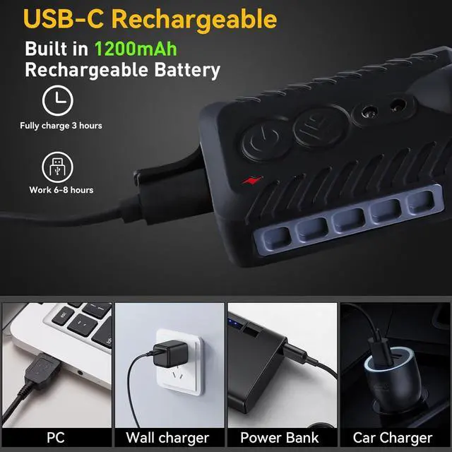 Alt view image 6 of 7 - LED Rechargeable Headlamp Waterproof Camping Accessories for Adults Lightweight Head Lamp Flashlight 5 Modes for Outdoor Camping Running Cycling Fishing etc (3PCS Black)