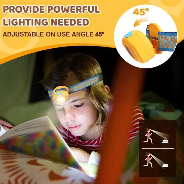 Alt view image 4 of 7 - LED Headlamp Rechargeable Kids Headlamp with RGB Mode and Adjustable Headband 3 Modes Multicolor Headlamp for Kids Kids Head Lamp for Camping Reading Exploring Halloween Christmas