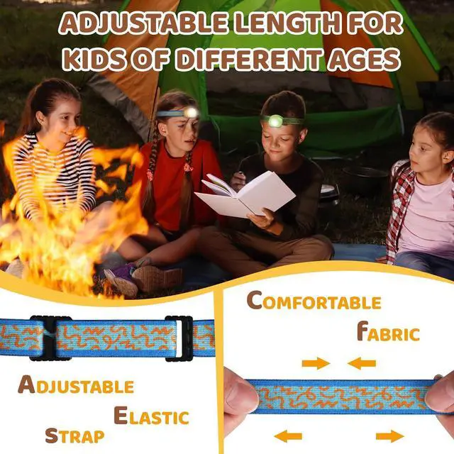 Alt view image 5 of 7 - LED Headlamp Rechargeable Kids Headlamp with RGB Mode and Adjustable Headband 3 Modes Multicolor Headlamp for Kids Kids Head Lamp for Camping Reading Exploring Halloween Christmas