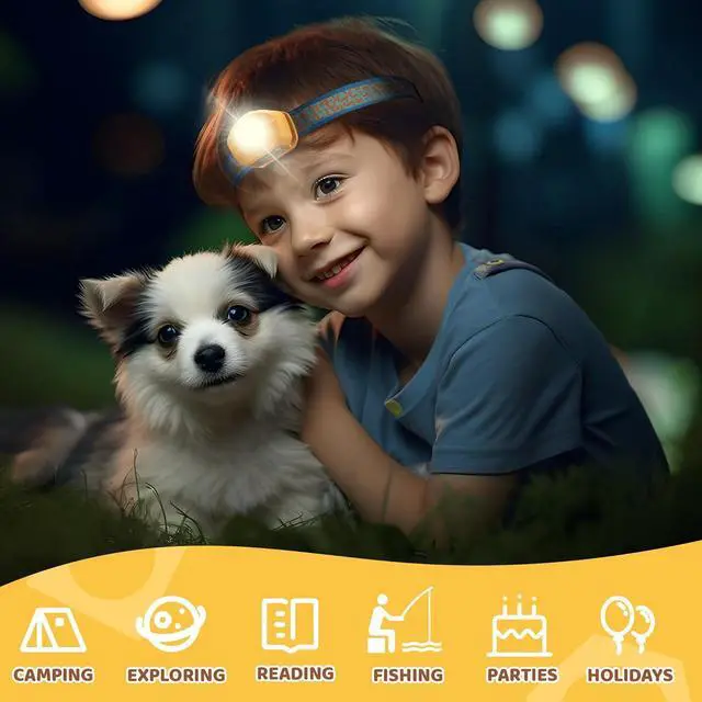 Alt view image 7 of 7 - LED Headlamp Rechargeable Kids Headlamp with RGB Mode and Adjustable Headband 3 Modes Multicolor Headlamp for Kids Kids Head Lamp for Camping Reading Exploring Halloween Christmas