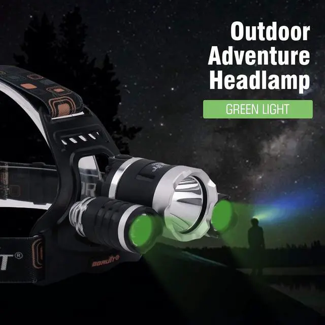 Alt view image 2 of 7 - RJ-3000 LED Green Headlamp 3 Modes White and Green LED Hunting Headlight USB Rechargeable 5000 Lumens Tactical Head lamp for Fishing Running Camping Hiking