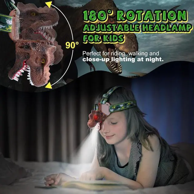 Alt view image 5 of 7 - Upgraded Rechargeable Dinosaur Headlamp for Kids Led Flashlight for Boys or Girls Outdoor Camping Gear Roar & Silent Mode- Ideal Gift for Birthday Halloween Christmas