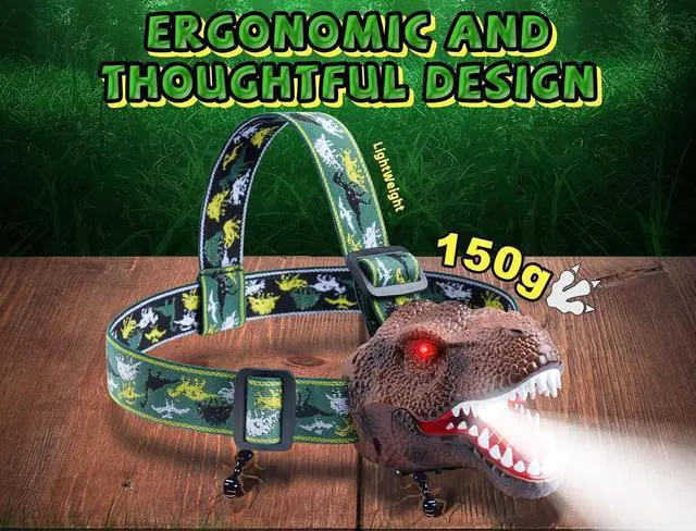 Alt view image 4 of 7 - Upgraded Rechargeable Dinosaur Headlamp for Kids Led Flashlight for Boys or Girls Outdoor Camping Gear Roar & Silent Mode- Ideal Gift for Birthday Halloween Christmas