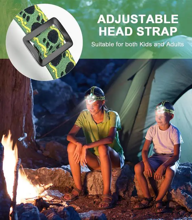 Alt view image 4 of 7 - Kids Headlamp - LED Dinosaur Headlamp with Adjustable Headband for Boys and Girls 3 Lighting Modes - Perfect for Camping Hiking and Reading - Ages 3-12+