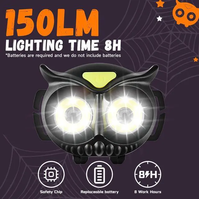 Alt view image 5 of 7 - 2 Pack LED Headlamp Owl Headlight for Kids Leightweight COB Head Lamp 4 Modes Battery Powered Head Lights for Boys Girls Adults Gifts for Birthday Party Christmas
