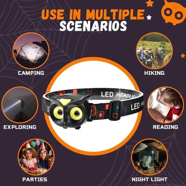 Alt view image 7 of 7 - 2 Pack LED Headlamp Owl Headlight for Kids Leightweight COB Head Lamp 4 Modes Battery Powered Head Lights for Boys Girls Adults Gifts for Birthday Party Christmas