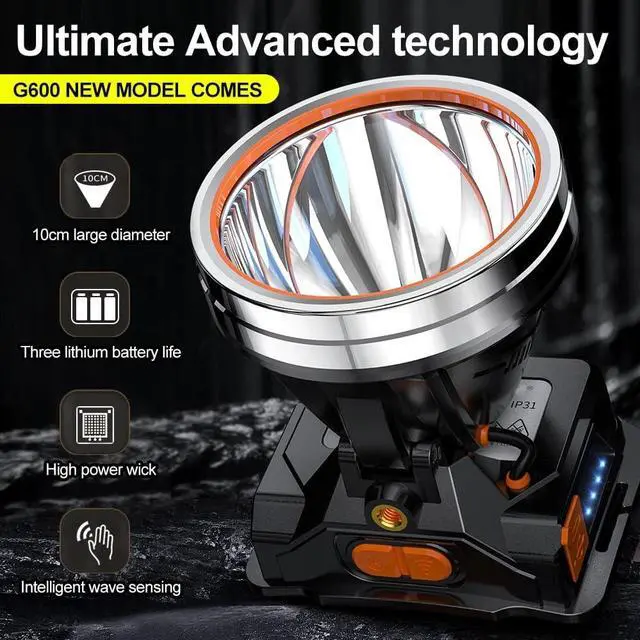 Alt view image 5 of 7 - High Power LED Headlamp Super Bright Adult Motion Sensor Headlight Spotlight Waterproof Outdoor Hunting Light Flashlight Portable Head lamp for Fishing Camping Hiking Running