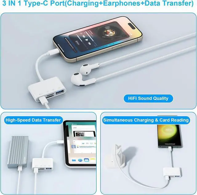 Alt view image 3 of 7 - 4-in-1 USB C SD Card Reader Micro SD to Type C OTG Adapter with SD MicroSD Type-C USB 4 Slots Memory Card Reader Compatible with iPhone 15/Pro Max/Pro/Plus iPad Pro MacBook Pro/Air Galaxy S8 to S24