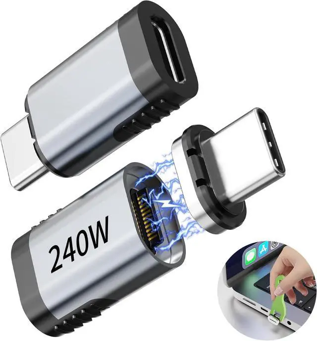 Main image of 3CS USB C Magnetic Adapter 240w 2PCS Straight Magnetic USB C Adapter Detachable 24 Pin with PD Fast Charging 40Gbps 8K 60Hz for Thunderbolt 3/4 MacBook Pro/Air/ PS5 PSVR2