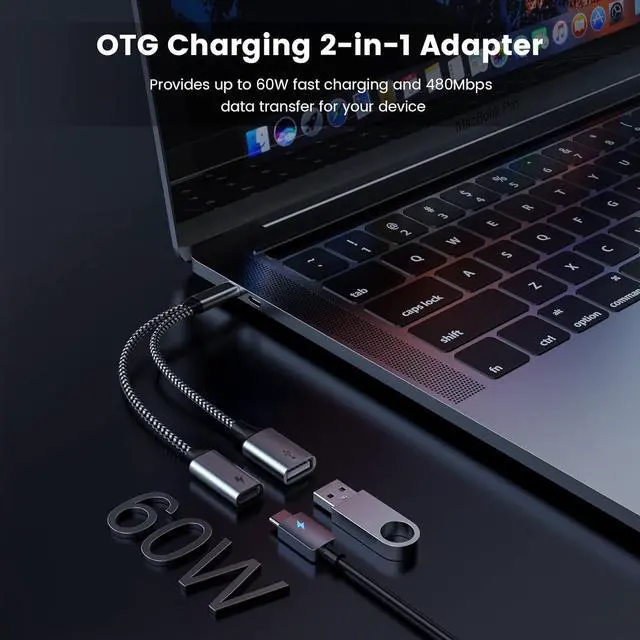 Alt view image 2 of 6 - USB C OTG with Charging USB c OTG adapter Type C OTG Splitter with 60W PD Fast Charge Compatible for steam deck Galaxy S24 Switch Google Chromecast with Google TV Onn Pi-KVM 3D Printer Octa4a Pixel4